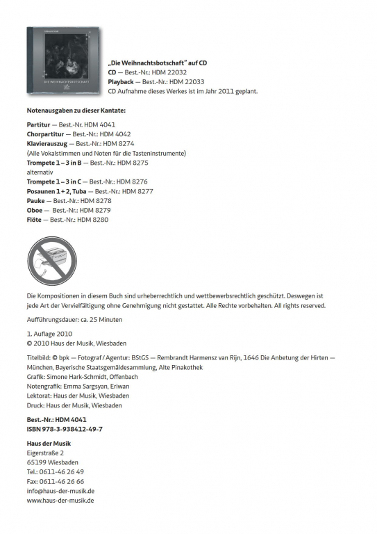 Die Weihnachtsbotschaft - (Partitur)