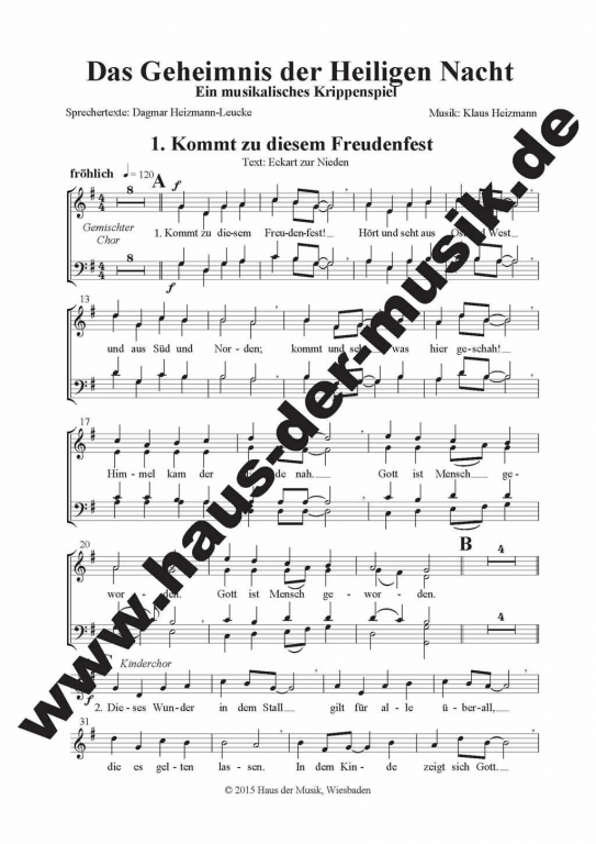 Das Geheimnis der Heiligen Nacht - (2- Chorpartitur-Gemischter Chor)