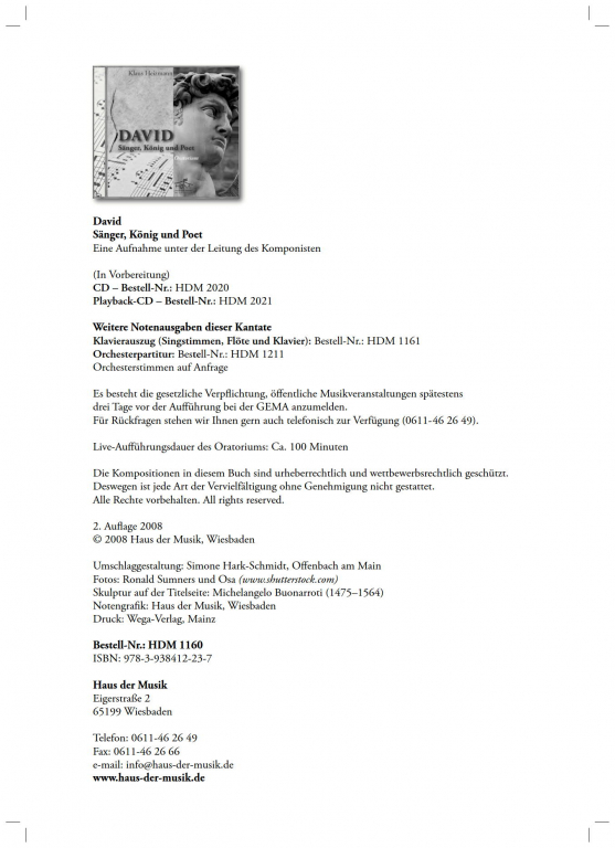 David - König, Sänger und Poet - (Chorpartitur)