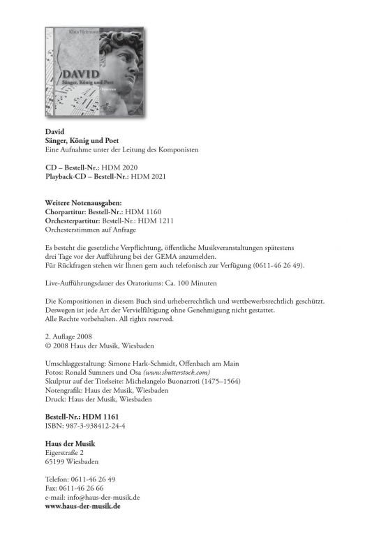 David - König, Sänger und Poet-(Klavierauszug)