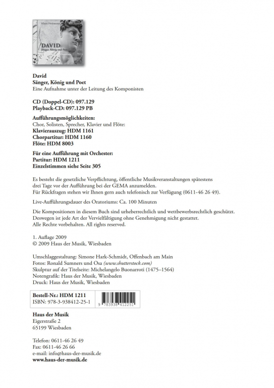 David - König, Sänger und Poet - (Partitur)