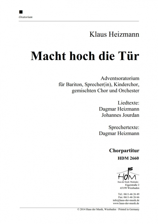 Macht hoch die Tür - (Chorpartitur)