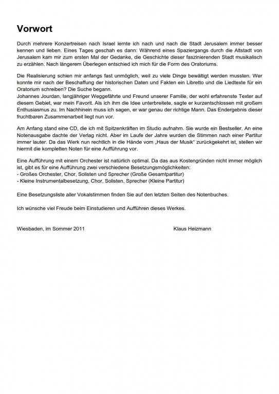 Jerusalem Schalom - (Kleine Partitur)