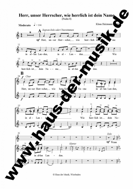 Herr, unser Herrscher, wie herrlich ist dein Name - Chorpartitur