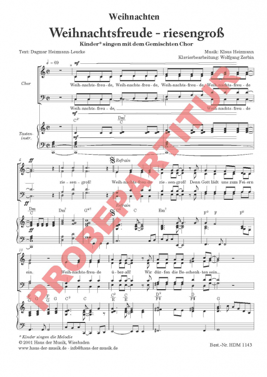 Weihnachtsfreude - riesengroß (Partitur - Chorsatz mit Klavierbegleitung)
