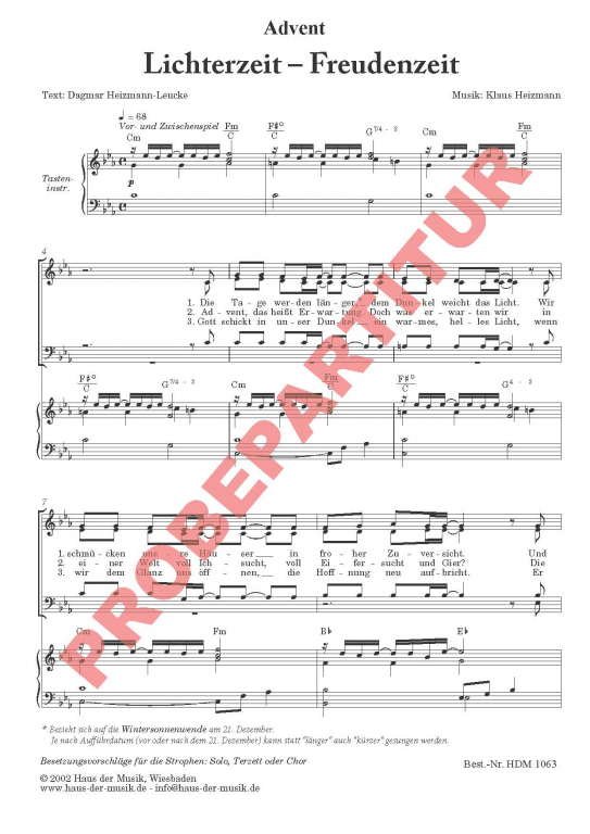 Lichterzeit - Freudenzeit (Partitur - Chor mit Klavier)