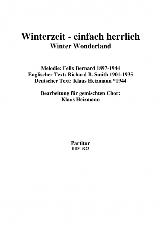 Winterzeit - einfach herrlich (Winter-Wonderland) Gem. Chor Partitur