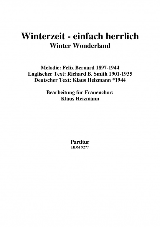 Winterzeit - einfach herrlich (Winter-Wonderland) Frauenchor Partitur