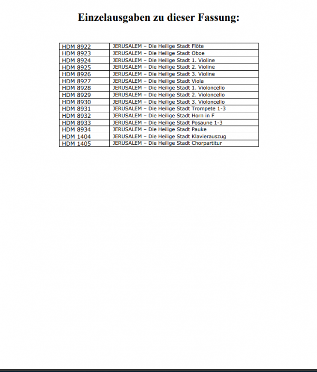 JERUSALEM Die Heilige Stadt - Orchesterpartitur FCh (3-stimmig)