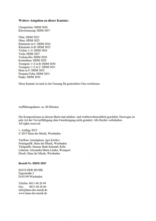 Singet dem Herrn Partitur Frauenchor