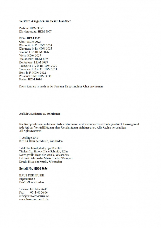 Singet dem Herrn Chorpartitur Frauenchor