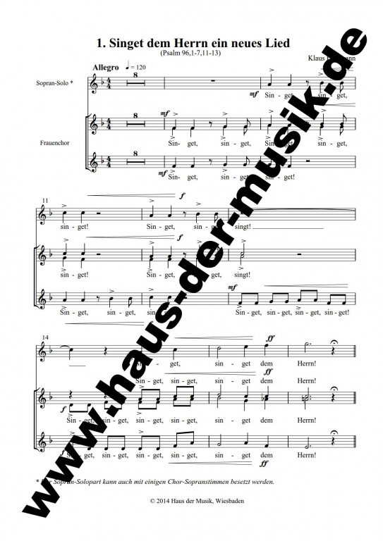 Singet dem Herrn Chorpartitur Frauenchor