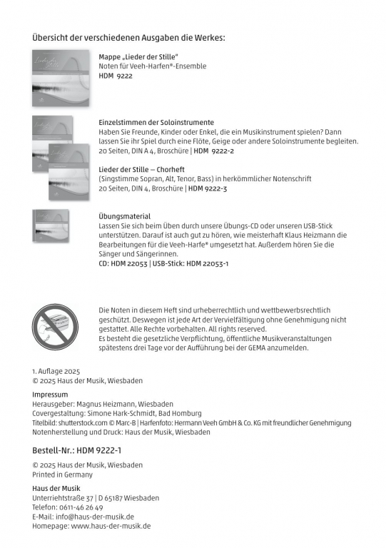 Lieder der Stille Veeh-Harfe - Partiturausgabe