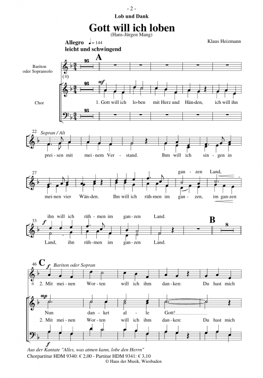 Probepartitur Lob und Dank (GCh)
