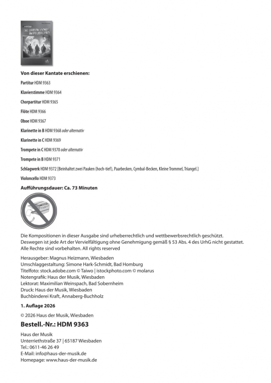 Die drei Männer im Feuerofen Partitur